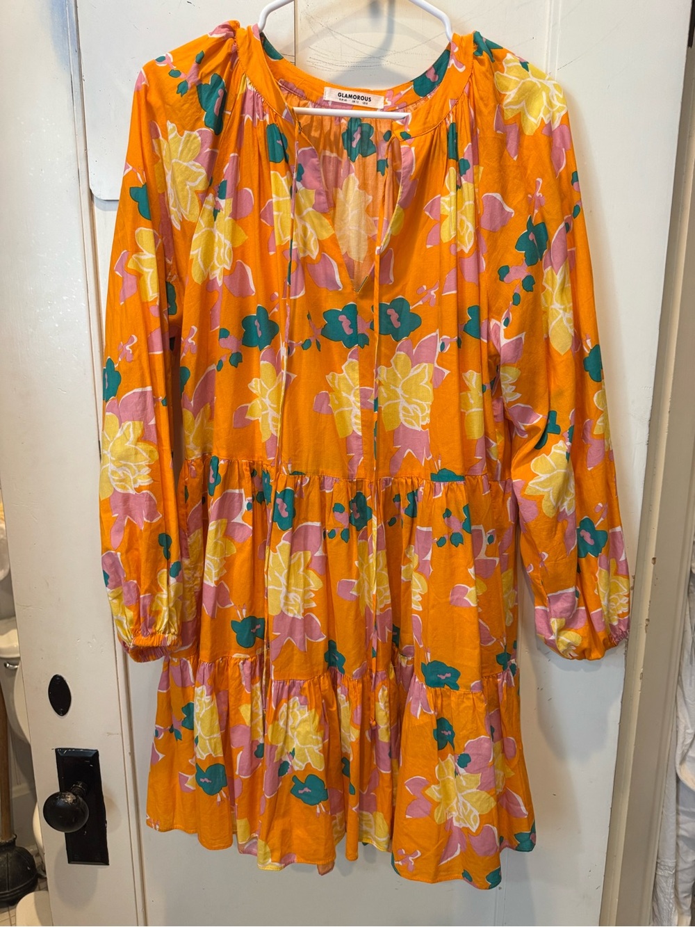 Oversized 100% Cotton Glamorous Orange Floral Blouse with Teal and Pink Accents